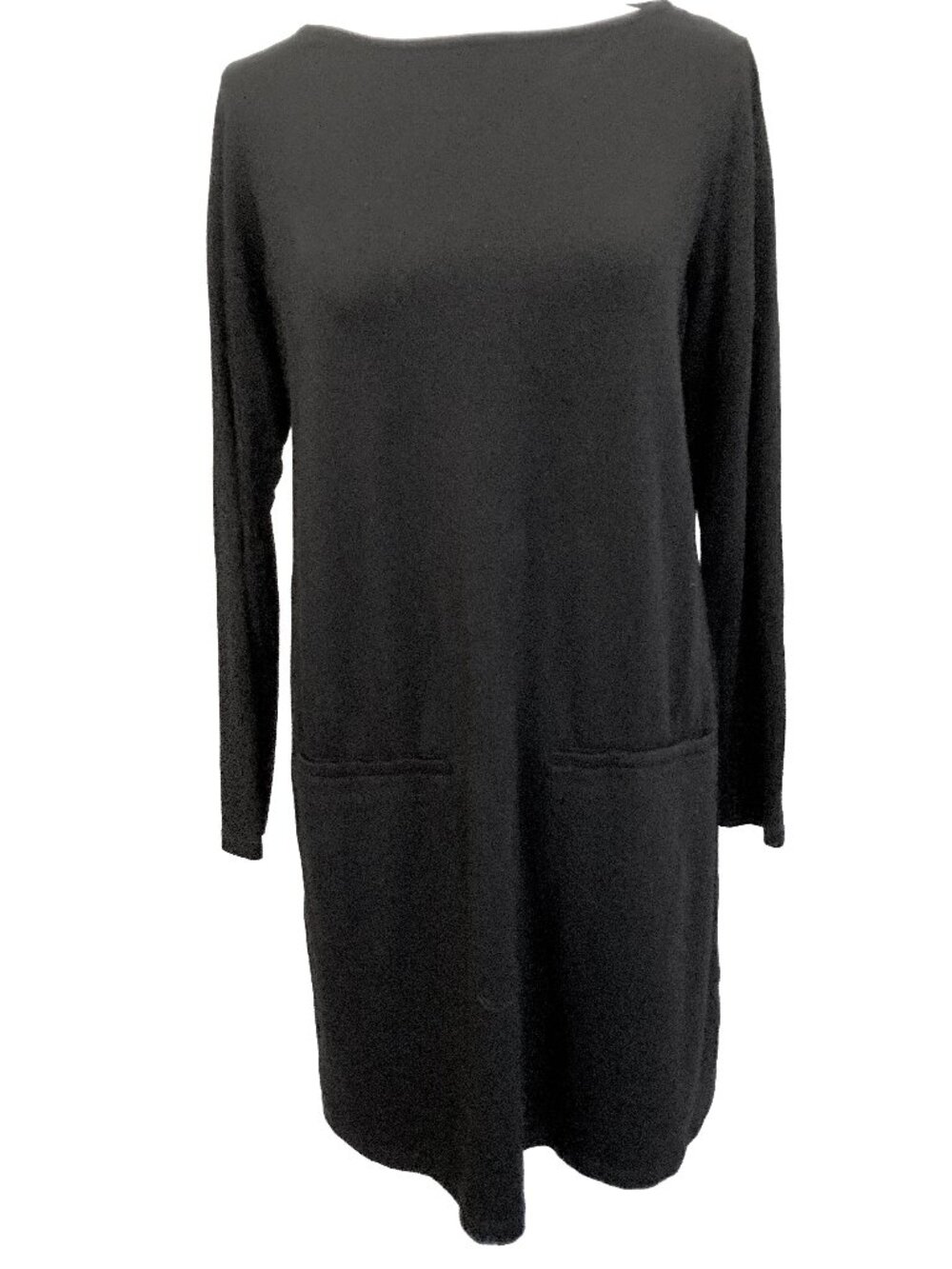 Eileen Fisher Black Shift Dress SP • Midi Pocket Dress • Minimalist Sleeveless T